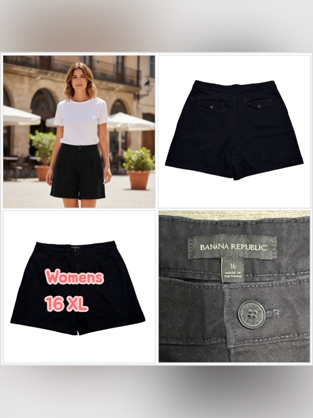 Women’s Banana Republic 16 XL Black Twill Shorts High Rise 4 Pockets Casual EUC